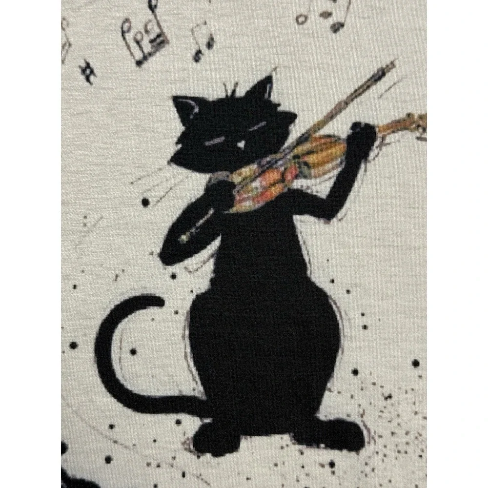 Unbranded Whimsical Cats Music Graphic Tee Women's V-Neck Dolman Art Print L/XL